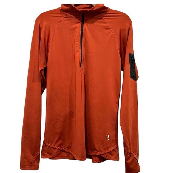 Icyzone Women's orange athletic running track jacket 1/2 zip black mesh back - Picture 12 of 14